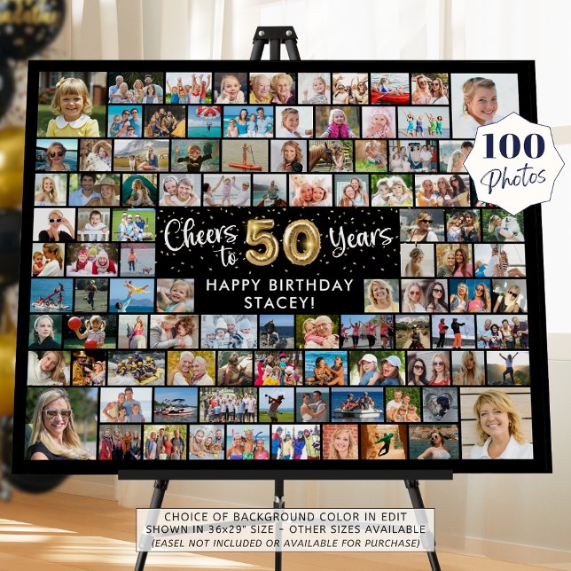 50th Birthday 100 Photos Black Gold Cheers To Year Foam Board (Creator Uploaded)