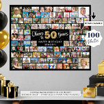 50th Birthday 100 Photos Black Gold Cheers To Year Poster<br><div class="desc">Create a 50th birthday photo memory display poster print utilizing this easy-to-upload photo collage template with 100 pictures in various sizes to accommodate pictures of her or him through the years for a fun birthday sign or party decoration and commemorative keepsake. The design features the title CHEERS TO 50 YEARS...</div>