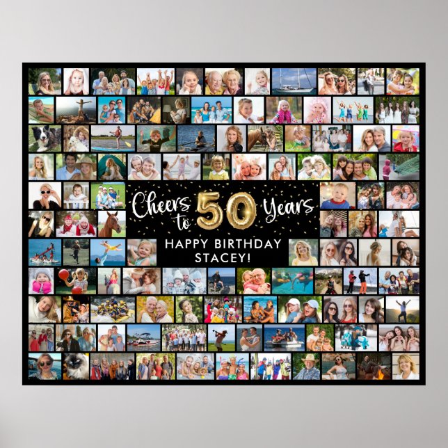 50th Birthday 108 Photos Black Gold Cheers To Year Poster (Front)