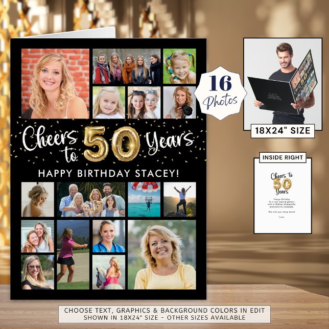 50th Birthday 16 Photo Collage Cheers to 50 Years Card (Creator Uploaded)