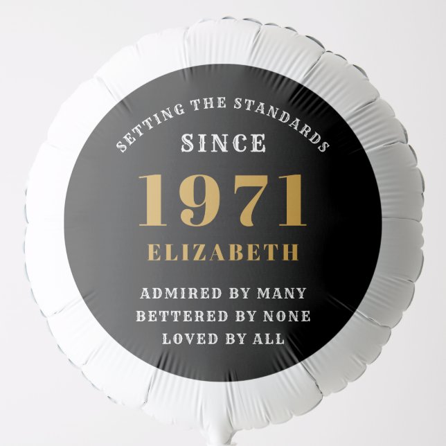 50th Birthday 1971 Black Gold For Her Personalized Balloon (Front)