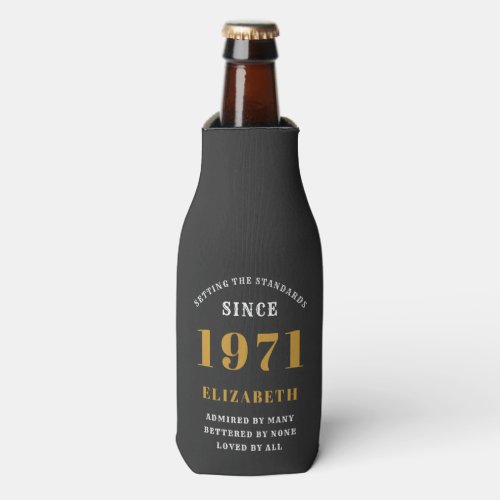 50th Birthday 1971 Black Gold For Her Personalized Bottle Cooler