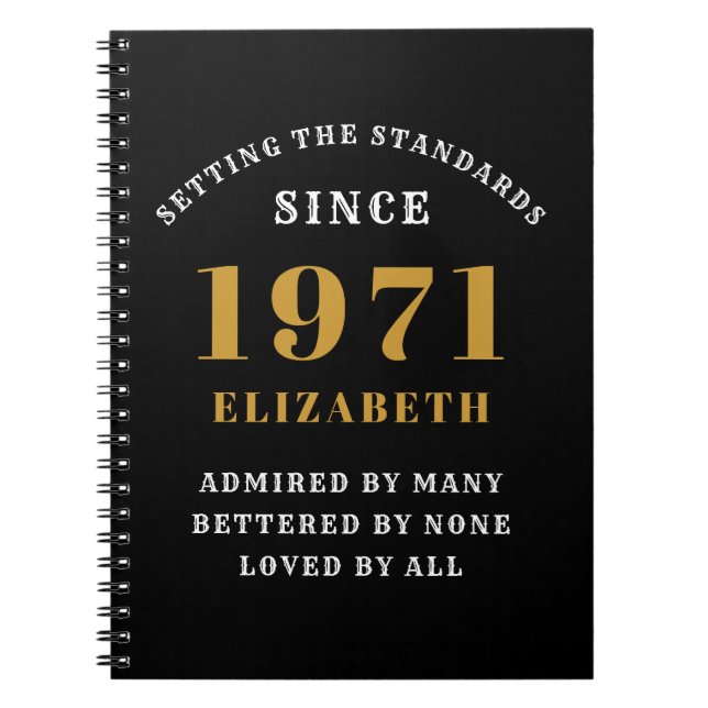 50th Birthday 1971 Black Gold For Her Personalized Notebook (Front)