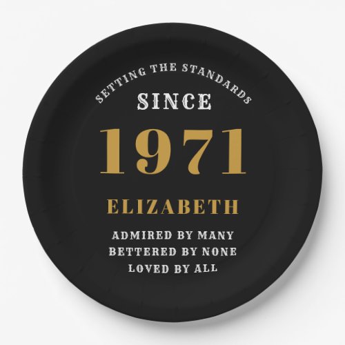 50th Birthday 1971 Black Gold For Her Personalized Paper Plates