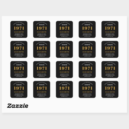 50th Birthday 1971 Black Gold For Her Personalized Square Sticker