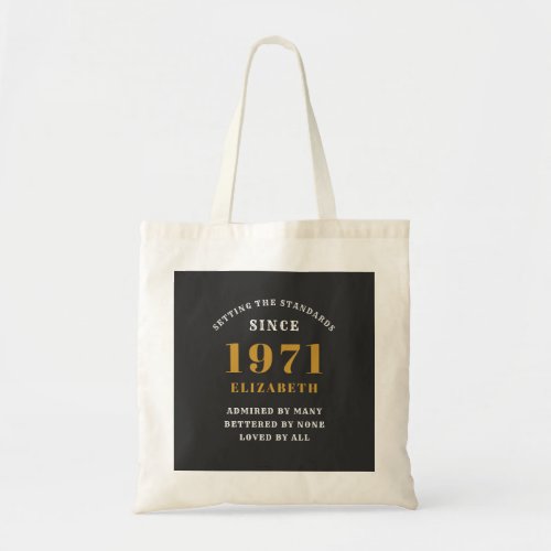 50th Birthday 1971 Black Gold For Her Personalized Tote Bag