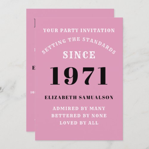 50th Birthday 1971 Black Pink Personalized For Her Invitation