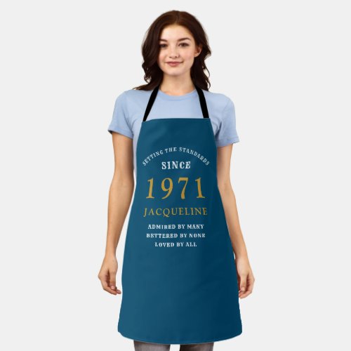 50th Birthday 1971 Blue Gold For Her Personalized Apron