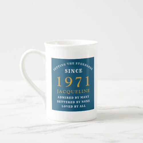 50th Birthday 1971 Blue Gold For Her Personalized Bone China Mug