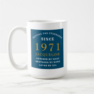 50th Birthday 1971 Blue Gold For Her Personalized Coffee Mug