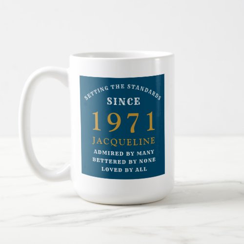50th Birthday 1971 Blue Gold For Her Personalized Coffee Mug