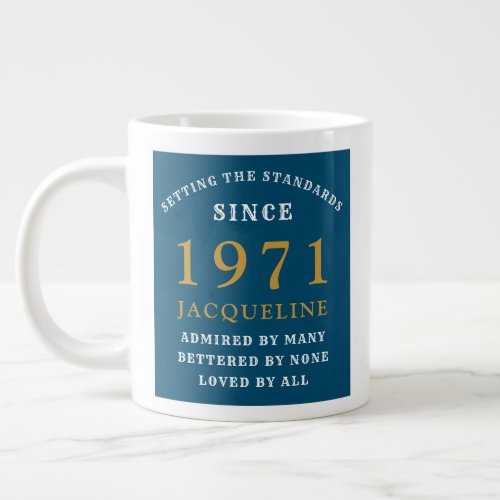 50th Birthday 1971 Blue Gold For Her Personalized Giant Coffee Mug
