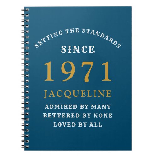 50th Birthday 1971 Blue Gold For Her Personalized Notebook
