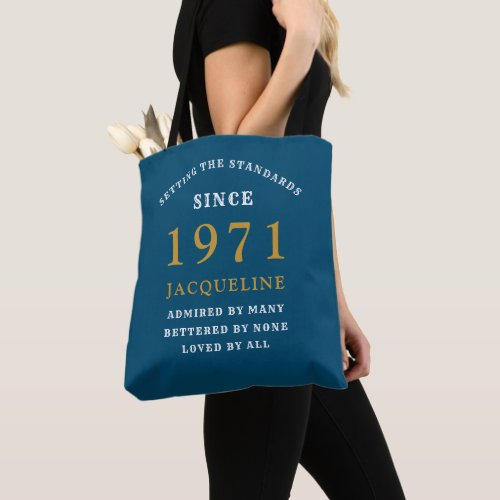 50th Birthday 1971 Blue Gold For Her Personalized  Tote Bag