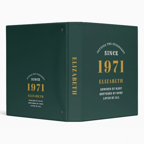 50th Birthday 1971 Green Gold For Her Personalized 3 Ring Binder