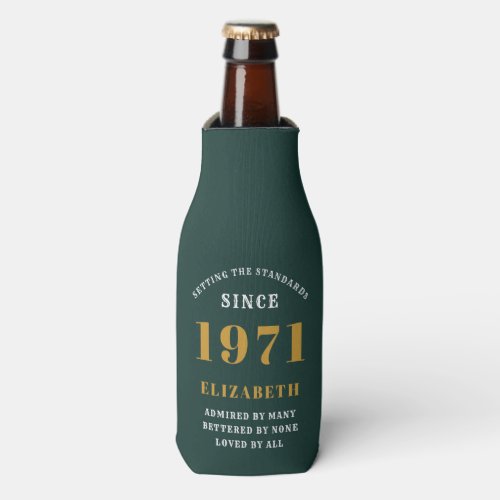 50th Birthday 1971 Green Gold For Her Personalized Bottle Cooler