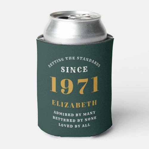 50th Birthday 1971 Green Gold For Her Personalized Can Cooler