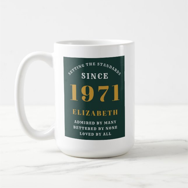 50th Birthday 1971 Green Gold For Her Personalized Coffee Mug (Left)