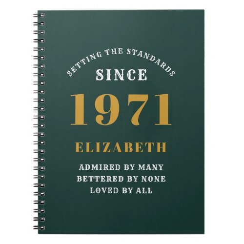 50th Birthday 1971 Green Gold For Her Personalized Notebook