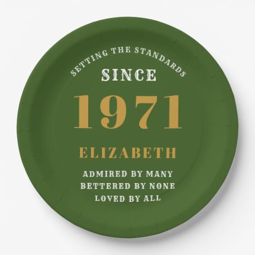 50th Birthday 1971 Green Gold For Her Personalized Paper Plates