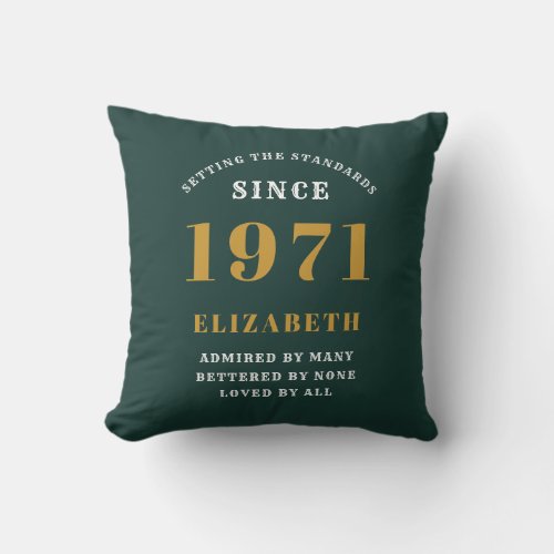 50th Birthday 1971 Green Gold For Her Personalized Throw Pillow