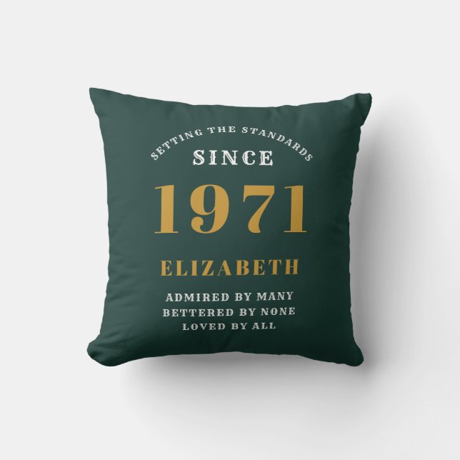 50th Birthday 1971 Green Gold For Her Personalized Throw Pillow (Front)