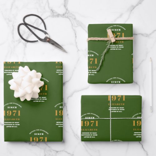 50th Birthday 1971 Green Gold For Her Personalized Wrapping Paper Sheets