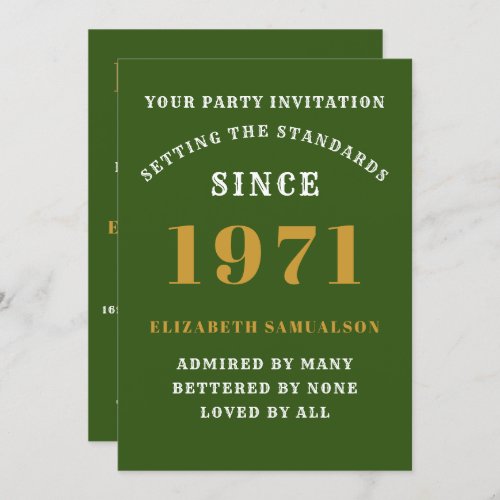 50th Birthday 1971 Green Gold Personalized For Her Invitation