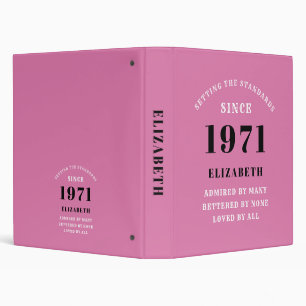 50th Birthday 1971 Pink Black For Her Personalized 3 Ring Binder