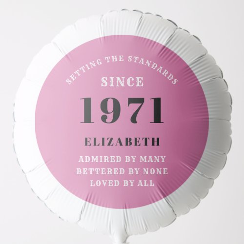 50th Birthday 1971 Pink Black For Her Personalized Balloon