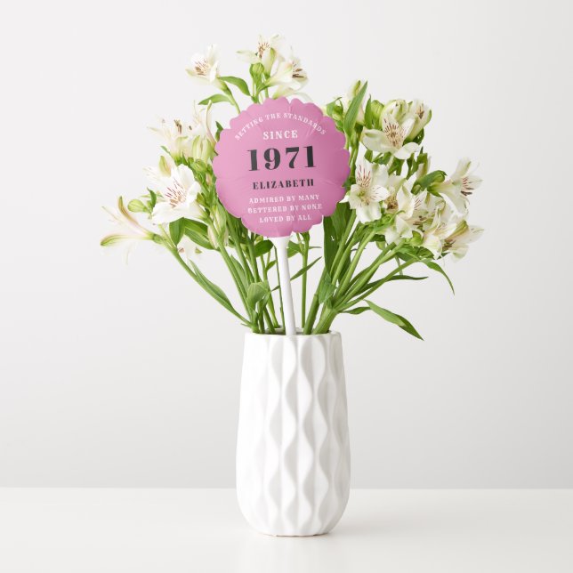 50th Birthday 1971 Pink Black For Her Personalized Balloon (Vase)