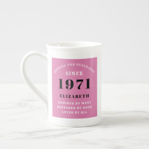 50th Birthday 1971 Pink Black For Her Personalized Bone China Mug