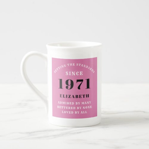 50th Birthday 1971 Pink Black For Her Personalized Bone China Mug