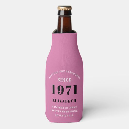 50th Birthday 1971 Pink Black For Her Personalized Bottle Cooler