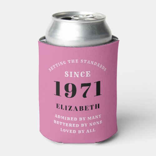 50th Birthday 1971 Pink Black For Her Personalized Can Cooler
