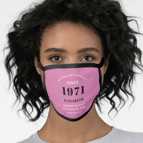 50th Birthday 1971 Pink Black For Her Personalized Face Mask