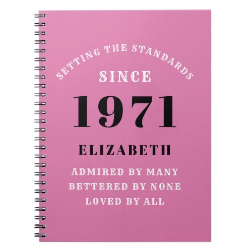 50th Birthday 1971 Pink Black For Her Personalized Notebook