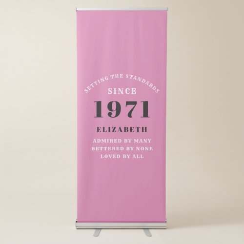 50th Birthday 1971 Pink Black For Her Personalized Retractable Banner