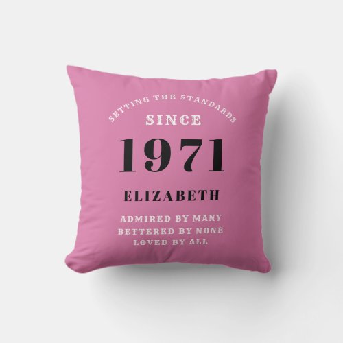 50th Birthday 1971 Pink Black For Her Personalized Throw Pillow