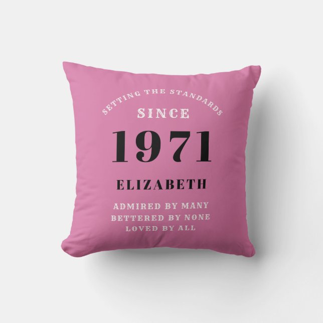 50th Birthday 1971 Pink Black For Her Personalized Throw Pillow (Front)