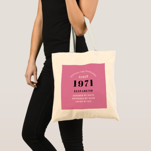 50th Birthday 1971 Pink Black For Her Personalized Tote Bag