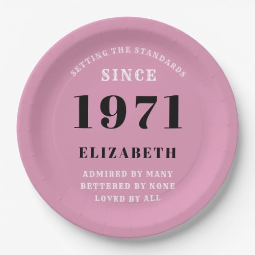 50th Birthday 1971 Pink Grey For Her Personalized Paper Plates