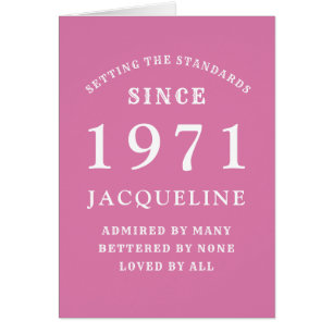 50th Birthday 1971 Pink White For Her Personalized Cards