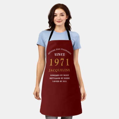 50th Birthday 1971 Red Gold For Her Personalized  Apron