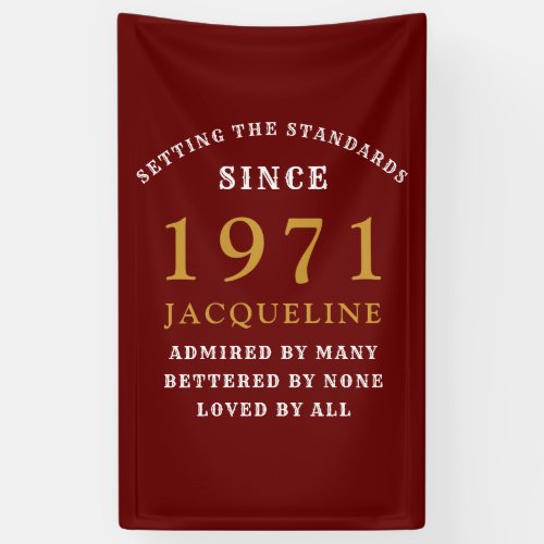 50th Birthday 1971 Red Gold For Her Personalized Banner