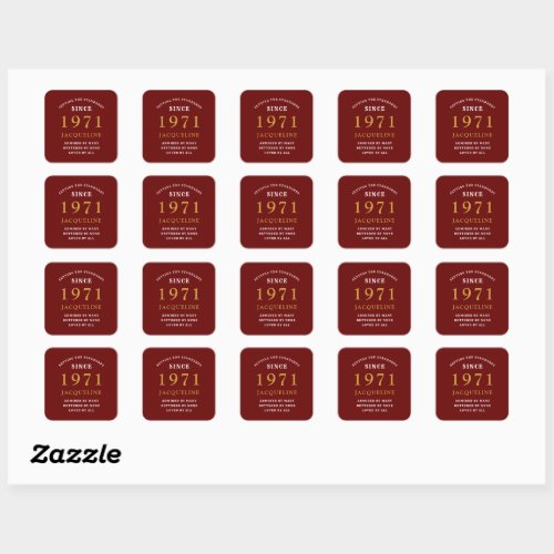 50th Birthday 1971 Red Gold For Her Personalized Square Sticker