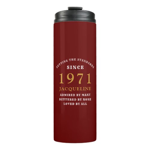 50th Birthday 1971 Red Gold For Her Personalized Thermal Tumbler