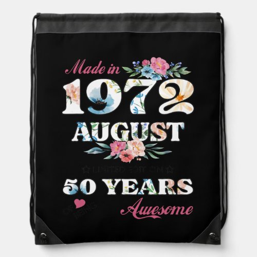 50th Birthday 1972 50s celebration Party august Drawstring Bag