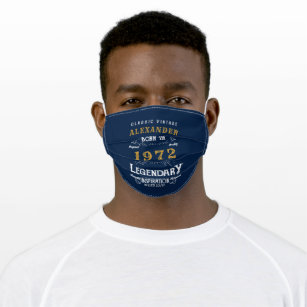 50th Birthday 1972 Add Name Blue Gold Legendary Adult Cloth Face Mask