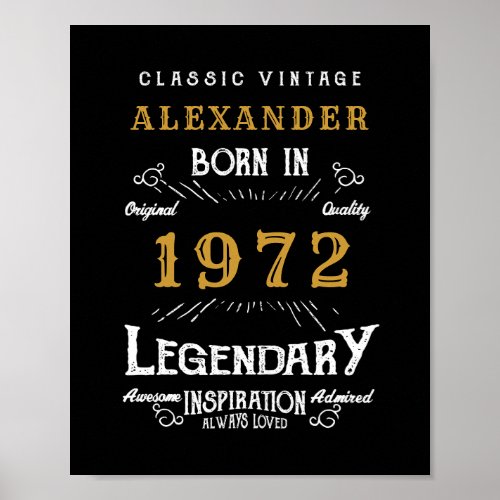 50th Birthday 1972 Add Name Legendary Black Gold Poster